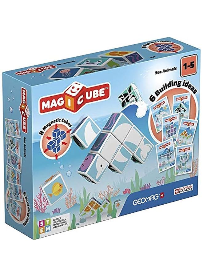 جيوماغ ألعاب مغناطيسية تعليمية وبطاقات مطبوعة عليها حيوانات بحرية من ماجيكوب، مصنوعة في سويسرا، مصنوعة من بلاستيك معاد تدويره بنسبة 100%، ألعاب مفتوحة الأطراف، ألعاب تركيب للأطفال من عمر سنة فما فوق - Image 1
