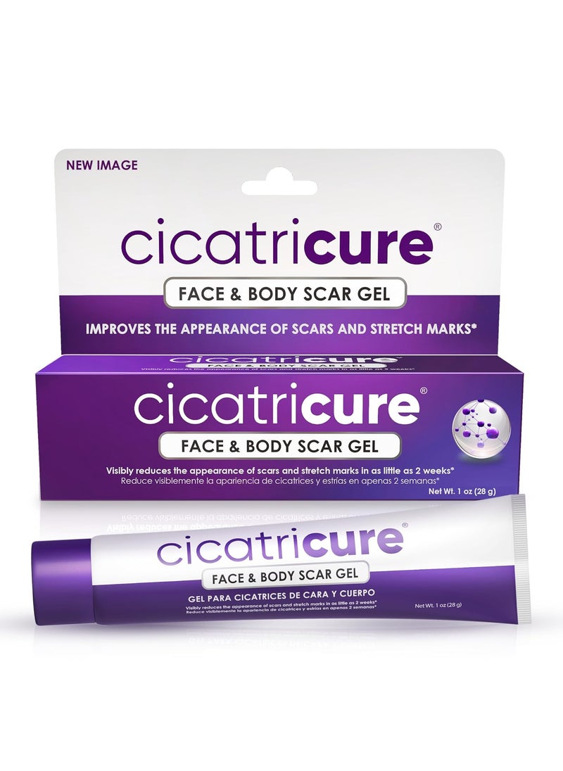 CICATRICURE Cicatricure Face & Body Advanced Scar Gel, Scar Treatment for Old & New Scars, Fades Stretch Marks Away, Surgical Scars, Injuries, Burns and Acne Scar Treatment, For Adults & Kids, 1 oz (28g), 1-Pack 