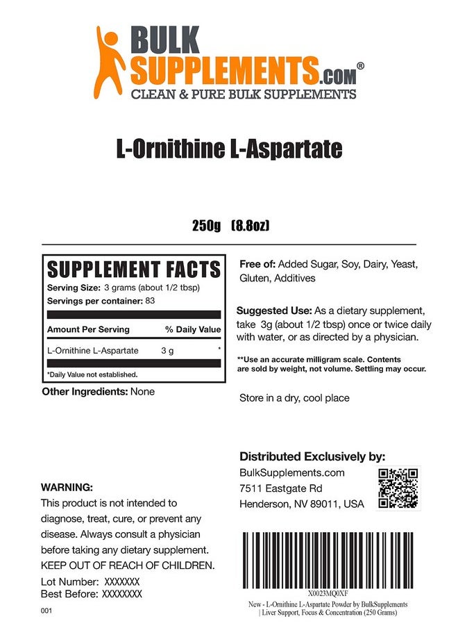 BulkSupplements Lornithine Laspartate Powder Amino Acids Supplement For Liver Health Gluten Free 3G (3000Mg) Per Serving 83 Servings (250 Grams 8.8 Oz)  - Image 3