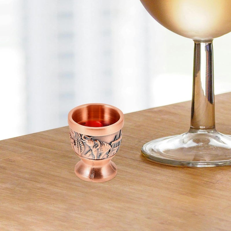 ABOOFAN Vintage Copper Shot Glasses, Embossed Metal Liquor Goblets, Retro Reddish-brown Small Wine Cups for Home Bar and Table Decor - Image 4