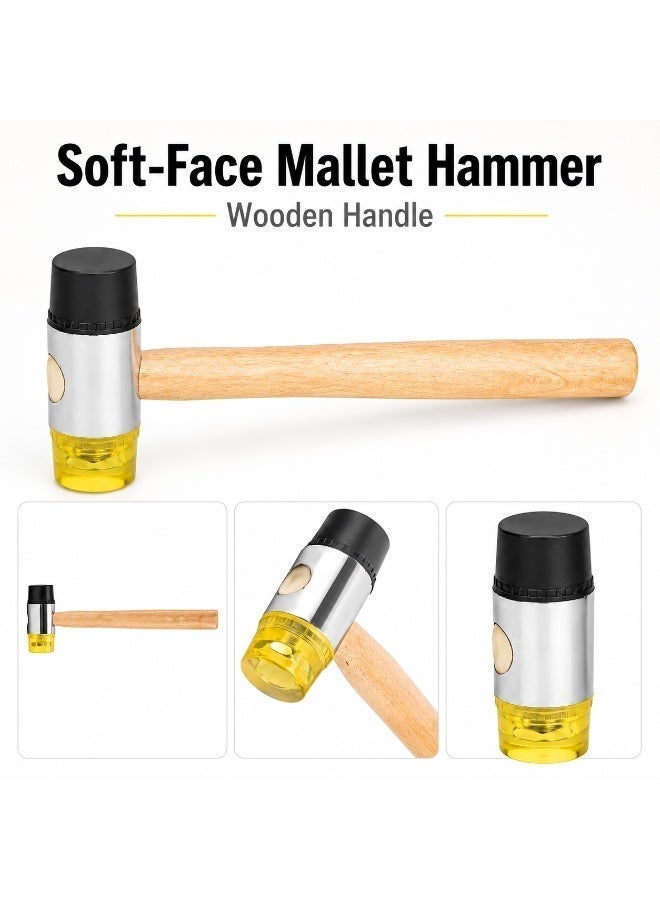 Mallet Hammer 35mm with Wooden Handle, Non-Marring Replaceable Plastic Heads for Furniture, Woodworking, Tile, DIY and General Repair - Image 3