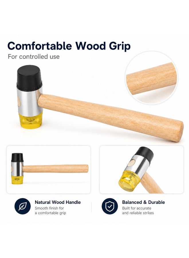 Mallet Hammer 35mm with Wooden Handle, Non-Marring Replaceable Plastic Heads for Furniture, Woodworking, Tile, DIY and General Repair - Image 5