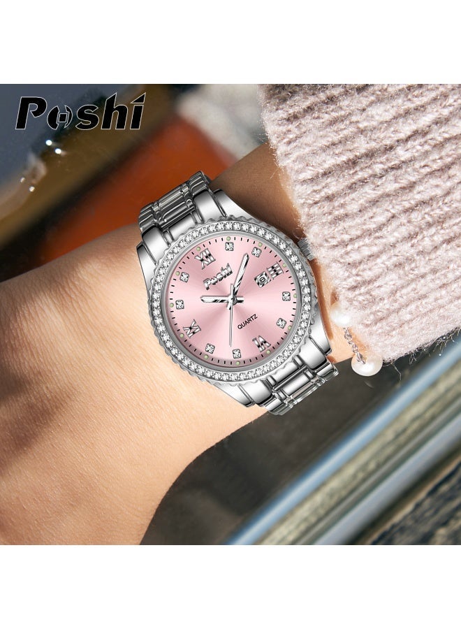 POSHI Light Luxury Women's Steel Band Watch (Pink) - Image 2