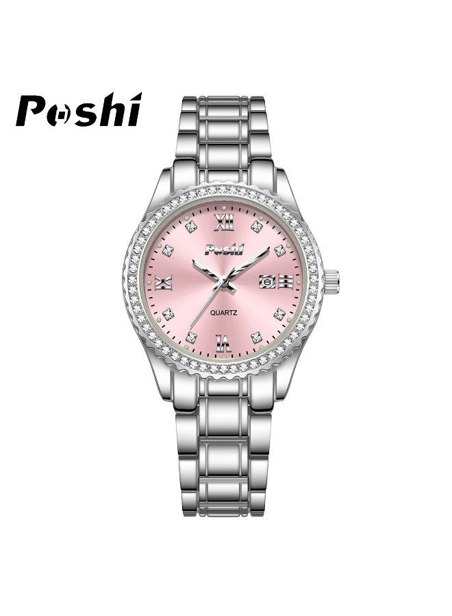 POSHI Light Luxury Women's Steel Band Watch (Pink) - Image 1