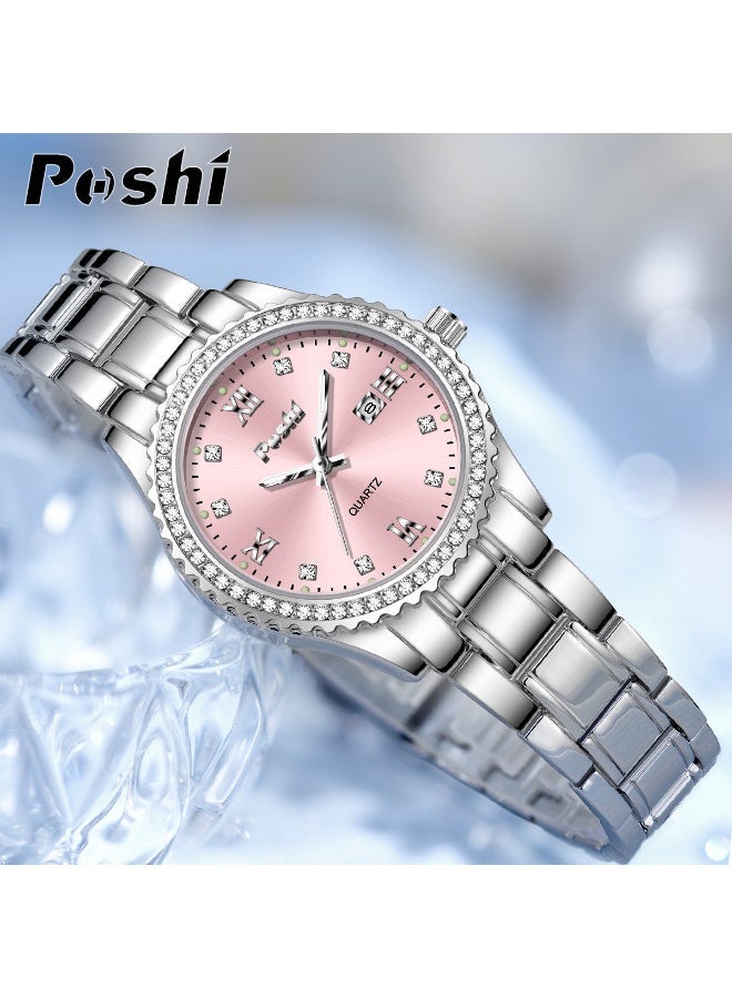 POSHI Light Luxury Women's Steel Band Watch (Pink) - Image 3