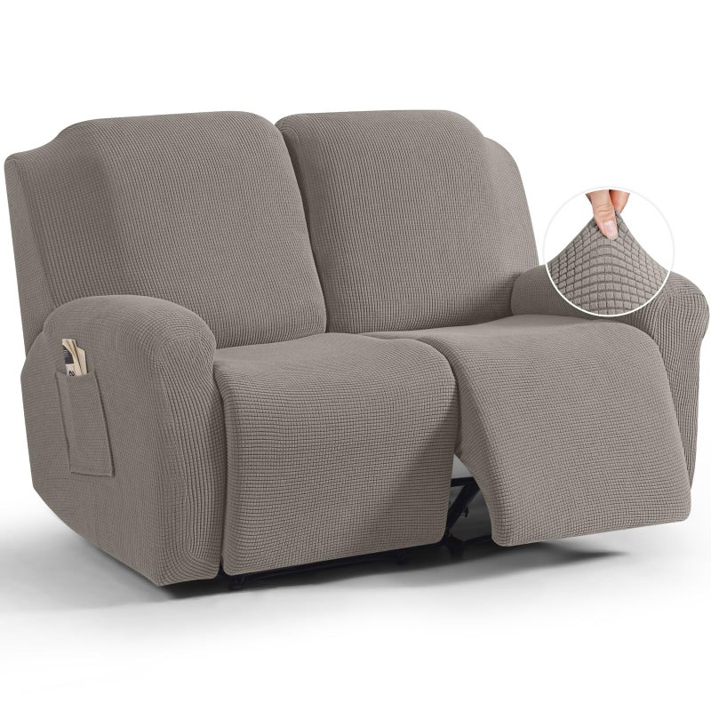 TAOCOCO TAOCOCO Recliner Loveseat Slipcover 6 Pieces Dual Recliner Sofa Covers for 2 Seat Dual Reclining Loveseat Couch Stretch Soft Jacquard Pattern Furniture Protector with Elasticity Pale Brown