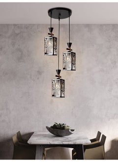Elegant 4320-3 Geometric Pendant Light With Three Lights – Adjustable Height E27 Ceiling Lamp, Perfect for Dining Room, Living Room & Hallways