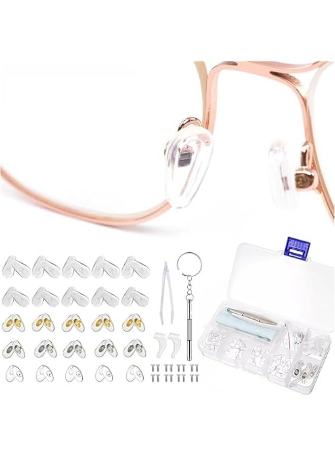 Generic 25 Pairs Silicone Glasses Nose Pads with Repair Kit - Screws, Screwdriver, Tweezers, Cleaning Cloth - Image 1