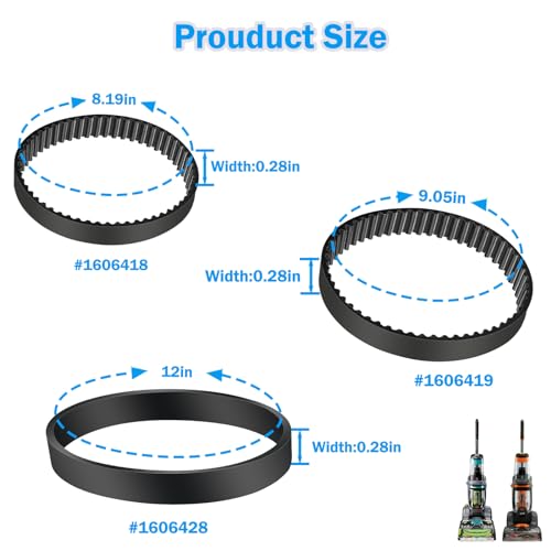 ATUOE 3 Pack Vacuum Belts Replacement for Bissell ProHeat 2X Revolution Pet Carpet Cleaner, Vacuum Cleaner Belts Replace Parts 1606418, 1606419, 1606428, Fit Models: 1548, 1550, 1551, 1551W Series - Image 2