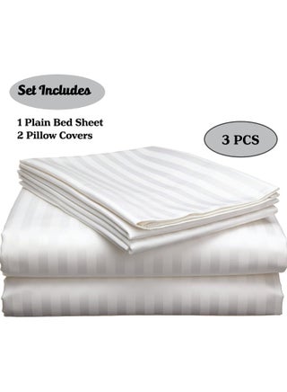 3 Piece Luxury White Striped Bed Sheet Set with 1 Flat Sheet and 2 Pillowcases for Hotel and Home Crafted from Ultra Soft and Breathable Cotton for Year-Round Comfort, (Single/Double) - view 2
