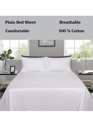 3 Piece Luxury White Striped Bed Sheet Set with 1 Flat Sheet and 2 Pillowcases for Hotel and Home Crafted from Ultra Soft and Breathable Cotton for Year-Round Comfort, (Single/Double) - view 3
