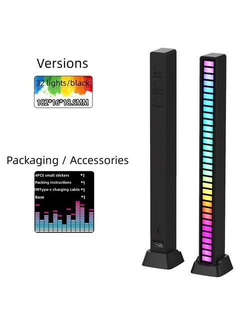 Sound Activated Lights RGB 32 LED Rhythm Light Bar 18 Colors Mode Voice Activated Light Colorful Music Light Ambient Light Sound Level Indicator Music Spectrum Meter Audio Display Visualizer for Car Gaming Room Decoration DJ
