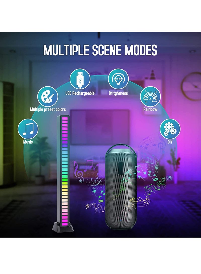 Sound Activated Lights RGB 32 LED Rhythm Light Bar 18 Colors Mode Voice Activated Light Colorful Music Light Ambient Light Sound Level Indicator Music Spectrum Meter Audio Display Visualizer for Car Gaming Room Decoration DJ  - Image 3