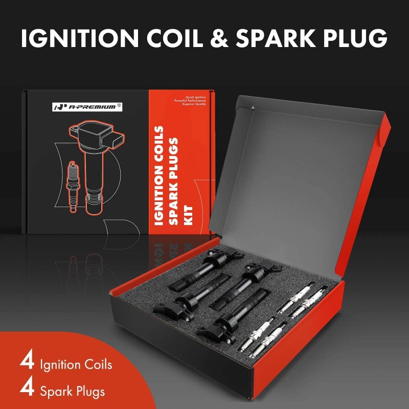A-Premium Set of 4 Ignition Coil Pack and Iridium Spark Plugs Compatible with Hyundai Veloster 2012-2017, Accent & Kia Rio Soul 2012-2019, 1.6L Naturally Aspirated - Image 2