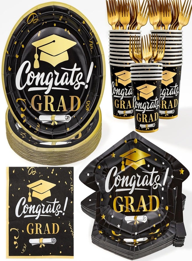 ANSEE 125 Pcs Graduation Plates and Napkins Set, 2026 Congrats Grad Disposable Tableware Set, Serves 25 Guests, Graduation Cap Paper Plate Napkins Cups Forks for Grad Party Supplies (Black) - Image 1