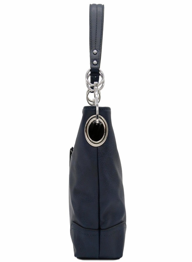 Alyssa Hobo Shoulder Bag with Big Snap Hook Hardware (Navy) - Image 3