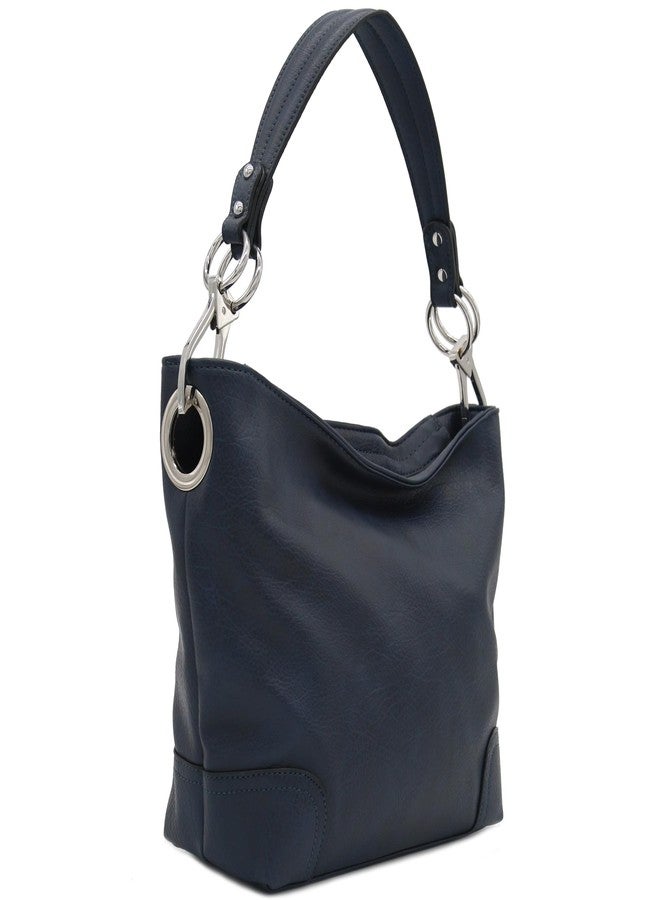 Alyssa Hobo Shoulder Bag with Big Snap Hook Hardware (Navy) - Image 1