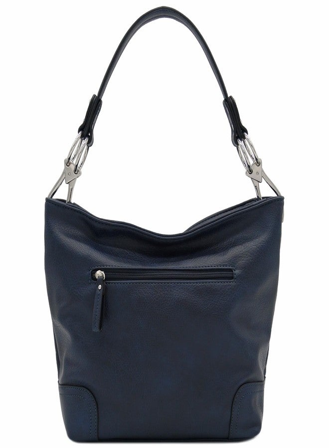 Alyssa Hobo Shoulder Bag with Big Snap Hook Hardware (Navy) - Image 5