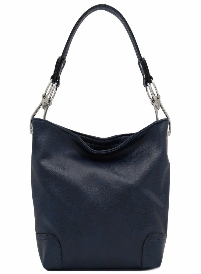 Alyssa Hobo Shoulder Bag with Big Snap Hook Hardware (Navy) - Image 2