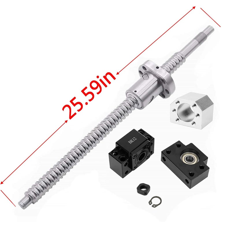 CHUANGNENG Ballscrew kit SFU1605 RM1605 650mm Ball Screws Bearings + Set BK/BF12 Kits End Support Ballnut Housing,with end Machining,Length Approx 25.59inch / 650mm for CNC Machine - Image 3
