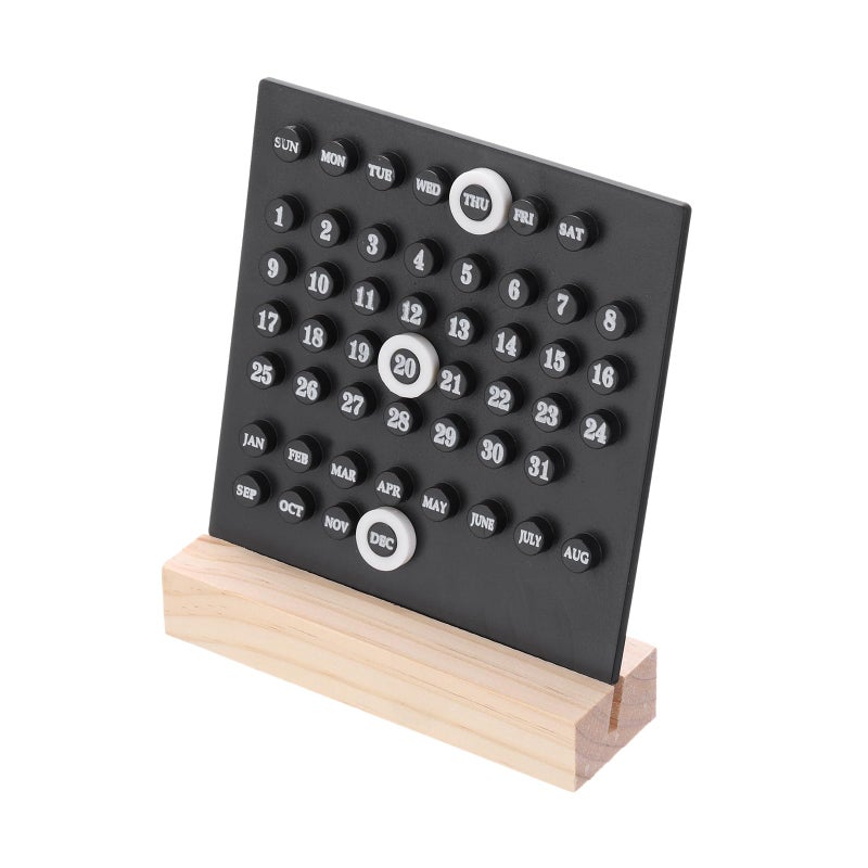 PATIKIL Wood Perpetual Calendar Desktop Acrylic Calendar Stand Month Week Date Display for Desk Shop Office Home Decoration Black - Image 2