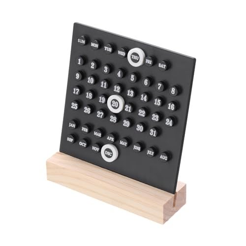PATIKIL Wood Perpetual Calendar Desktop Acrylic Calendar Stand Month Week Date Display for Desk Shop Office Home Decoration Black - Image 1
