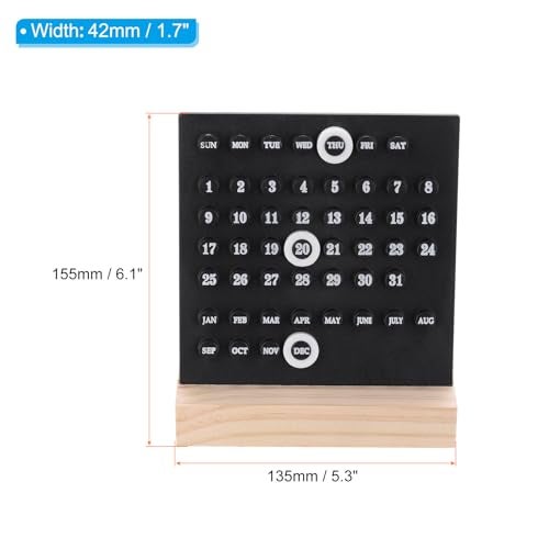 PATIKIL Wood Perpetual Calendar Desktop Acrylic Calendar Stand Month Week Date Display for Desk Shop Office Home Decoration Black - Image 3