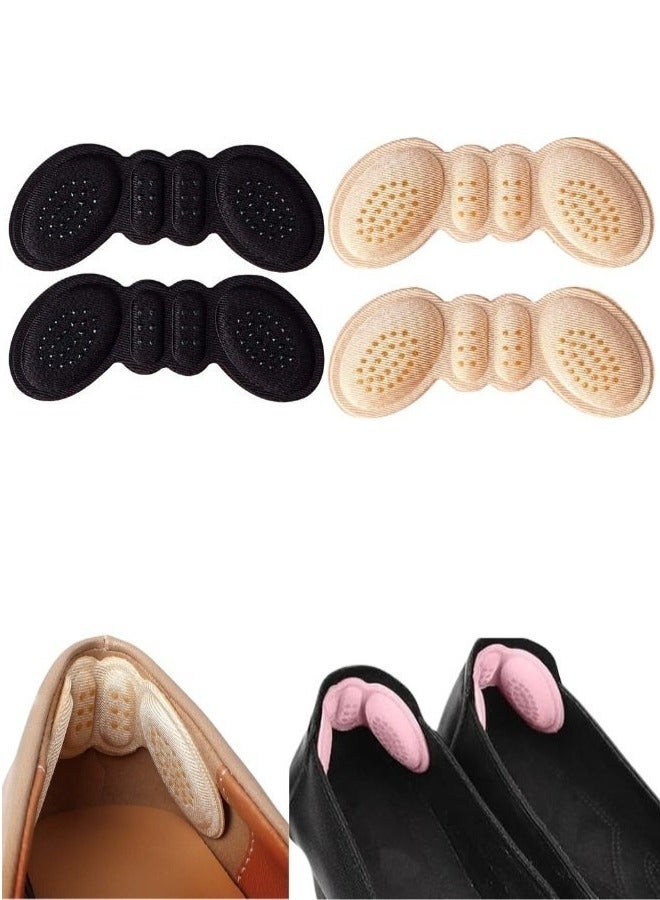 Happy Home 4 Pack Silicone Heel Grips Liner Cushions Inserts for Loose Shoes, Heel Pads Snugs for Shoe Too Big Men Women, Filler Improved Shoe Fit and Comfort, Prevent Heel Slip and Bliste (Black-Biege) - Image 1