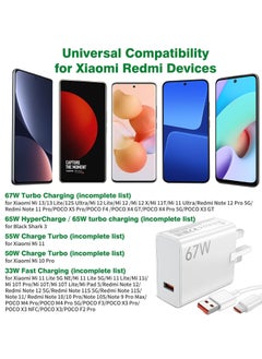 Generic For Xiaomi Charger 67W Mi Fast Wall Charger for Xiaomi 15 14 13 12 14t 13t 12t 12s Pro Lite Redmi Note K80 K70 K60 K50 11 11s 12 Pro 13 14 Pro Plus Poco X6 F5 X5 F4 X4 Gt Black Shark Mix Fold 2 3 3ft 3A Type C Cable  - Image 3