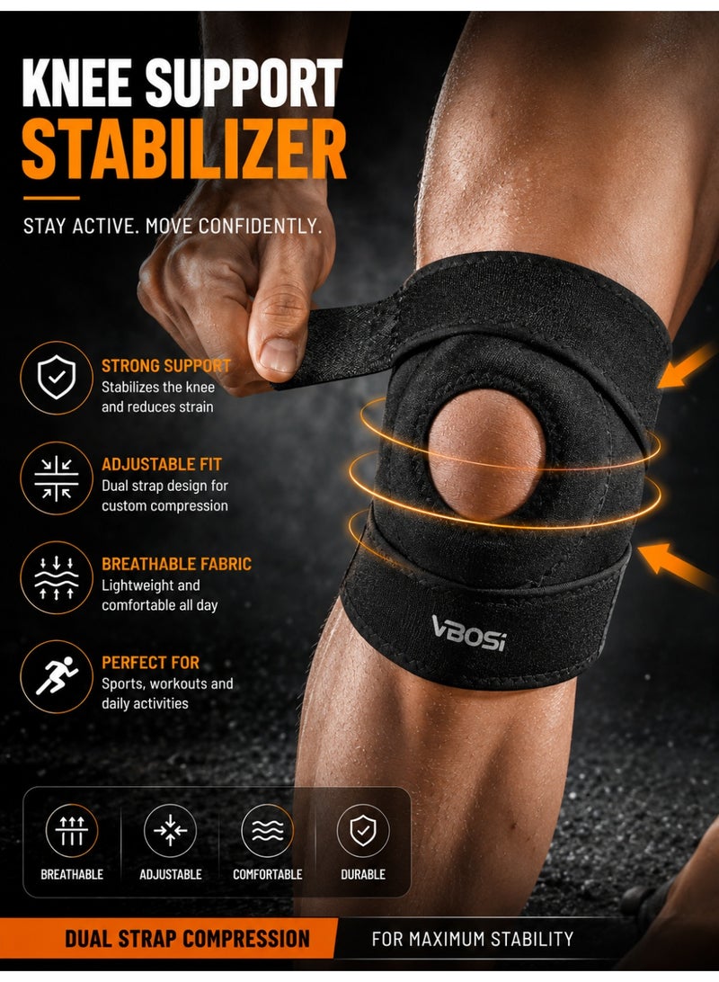 VBOSI Knee Brace Support with Dual Adjustable Compression Straps,Patella Stabilizer Knee Support for Running,Breathable Knee Compression Sleeve for Men and Women,Basketball, Gym, Workout, Meniscus, ACL Pain Relief - Image 1