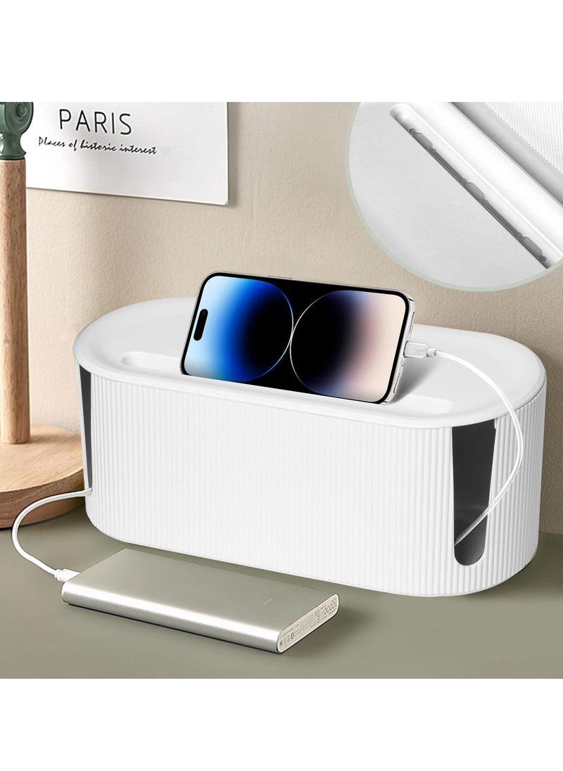 Excefore - Cable Management Box, Cord Organizer Box, Large and Medium Size Cord Box, Cord Hider Box with The Groove to Store The Chargers and Cable to Hide Surge Protector Cover on Desk or Floor (White) - Image 1