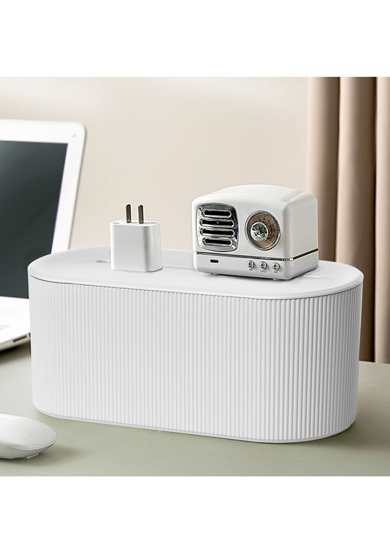 Excefore - Cable Management Box, Cord Organizer Box, Large and Medium Size Cord Box, Cord Hider Box with The Groove to Store The Chargers and Cable to Hide Surge Protector Cover on Desk or Floor (White) - Image 1