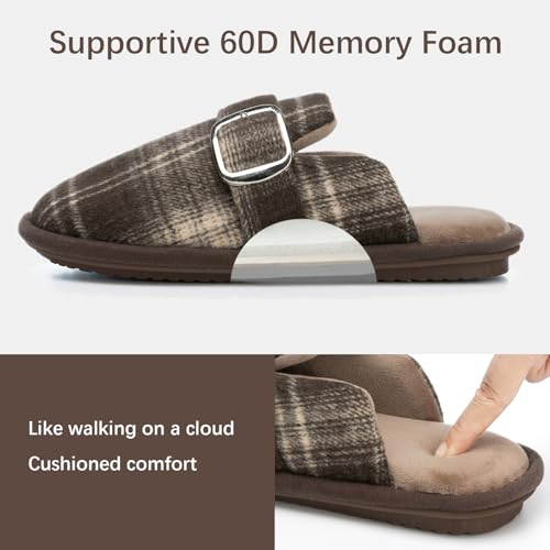 GOEWY Mens Cozy Slippers with Memory Foam Scuff House Shoes for Indoor Outdoor Slip On Non-slip Sole Gifts for Men Him Dad size 9 10 Brown - Image 4