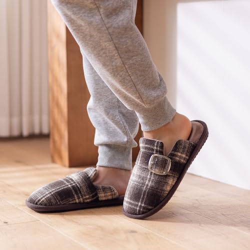 GOEWY Mens Cozy Slippers with Memory Foam Scuff House Shoes for Indoor Outdoor Slip On Non-slip Sole Gifts for Men Him Dad size 9 10 Brown - Image 2