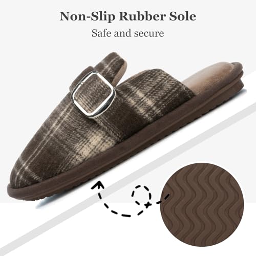 GOEWY Mens Cozy Slippers with Memory Foam Scuff House Shoes for Indoor Outdoor Slip On Non-slip Sole Gifts for Men Him Dad size 9 10 Brown - Image 5