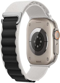 Strap Alpine Loop Nylon Band Compatible with Apple Watch Ultra 2/Ultra Band 49mm 45mm 44mm 42mm Adjustable with Metal C-Hook Strap for iWatch Ultra Series 9/8/7/6/5/4/3/2/1/SE2/SE (white black)