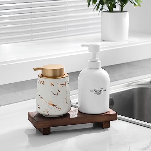 zoocatia Small Wood Tray Pedestal Stand Farmhouse Bathroom Decor Decorative Wooden Riser Kitchen Soap Dish Holder for Vanity, Counter, Sink, Walnut - Image 3