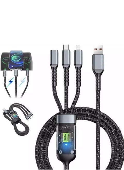 Multi Charger Cable, 3-in-1 Multiple USB Cable 1.2M Fast Charging Cord – Nylon Braided Micro USB, 100W Type-C, Lightning Connector for Samsung Galaxy, Huawei, OnePlus, Kindle, LG, Android u0026 More