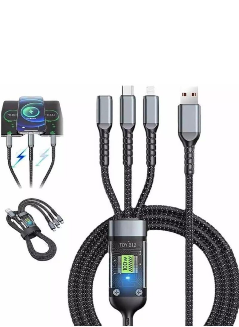 Generic - Multi Charger Cable, 3-in-1 Multiple USB Cable 1.2M Fast Charging Cord – Nylon Braided Micro USB, 100W Type-C, Lightning Connector for Samsung Galaxy, Huawei, OnePlus, Kindle, LG, Android u0026 More - Image 1
