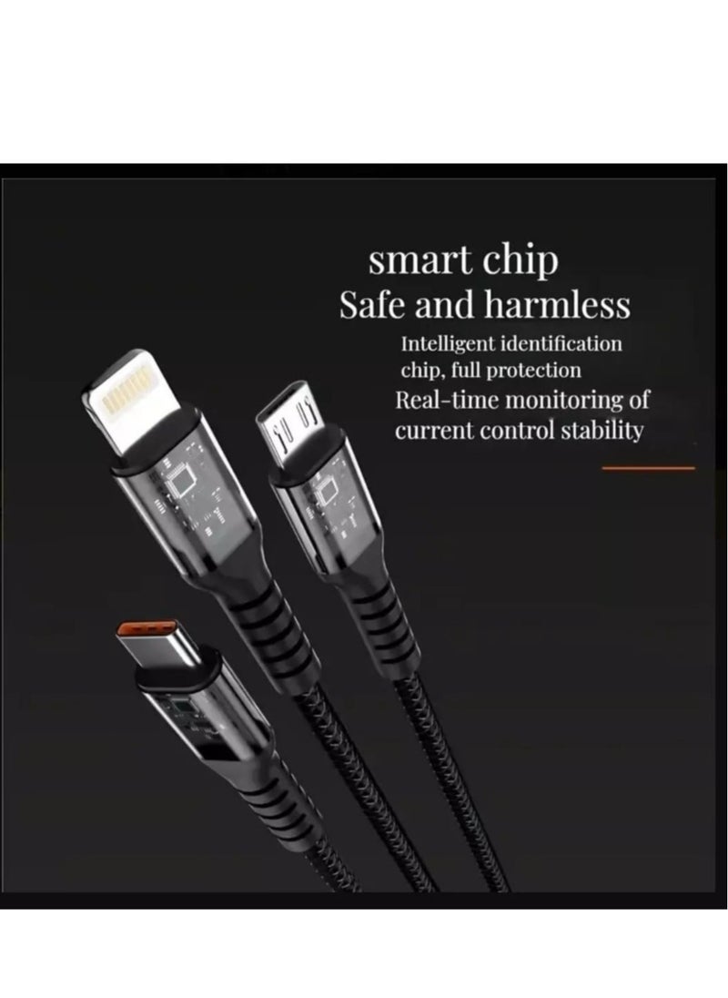 Generic - Multi Charger Cable, 3-in-1 Multiple USB Cable 1.2M Fast Charging Cord – Nylon Braided Micro USB, 100W Type-C, Lightning Connector for Samsung Galaxy, Huawei, OnePlus, Kindle, LG, Android u0026 More - Image 1