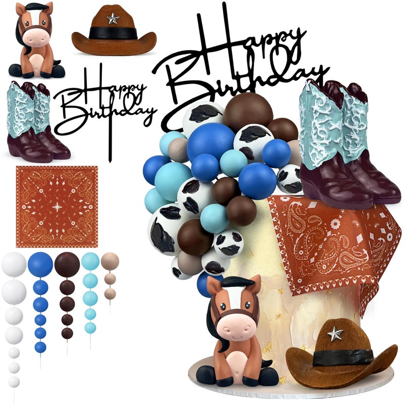 KEEPARTY 31 PCS Cowboy Cake Decorations Hat Boot Balls and Horse Cake Toppers for Western Theme Birthday Baby Shower Cowboy Cowgirl Party Supplies - Image 1
