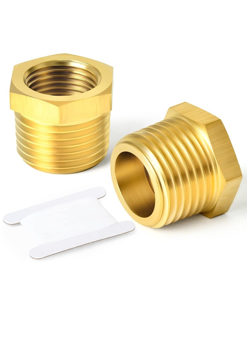 TAISHER 2PCS Brass Reducer Hex Bushing Threaded Pipe Fitting 1/2" NPT Male x 1/4" NPT Female Adapter - Image 1