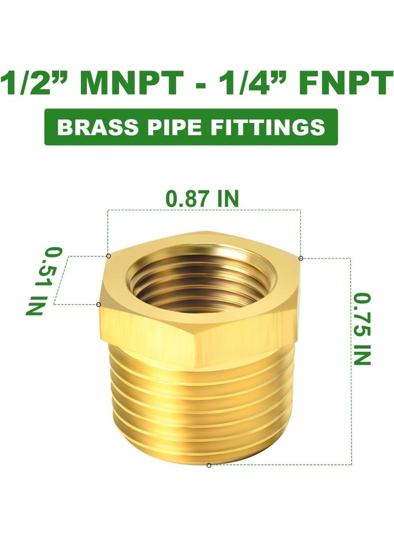 TAISHER 2PCS Brass Reducer Hex Bushing Threaded Pipe Fitting 1/2" NPT Male x 1/4" NPT Female Adapter - Image 4