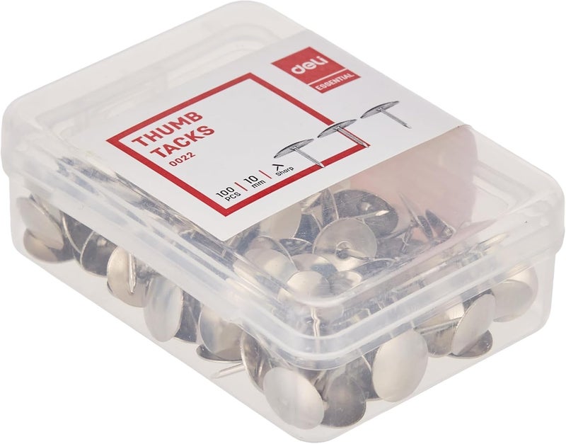 ديلي دبابيس تثبيت الإبهام، 100 قطعة، مقاس 10 مم، فضية - Image 2