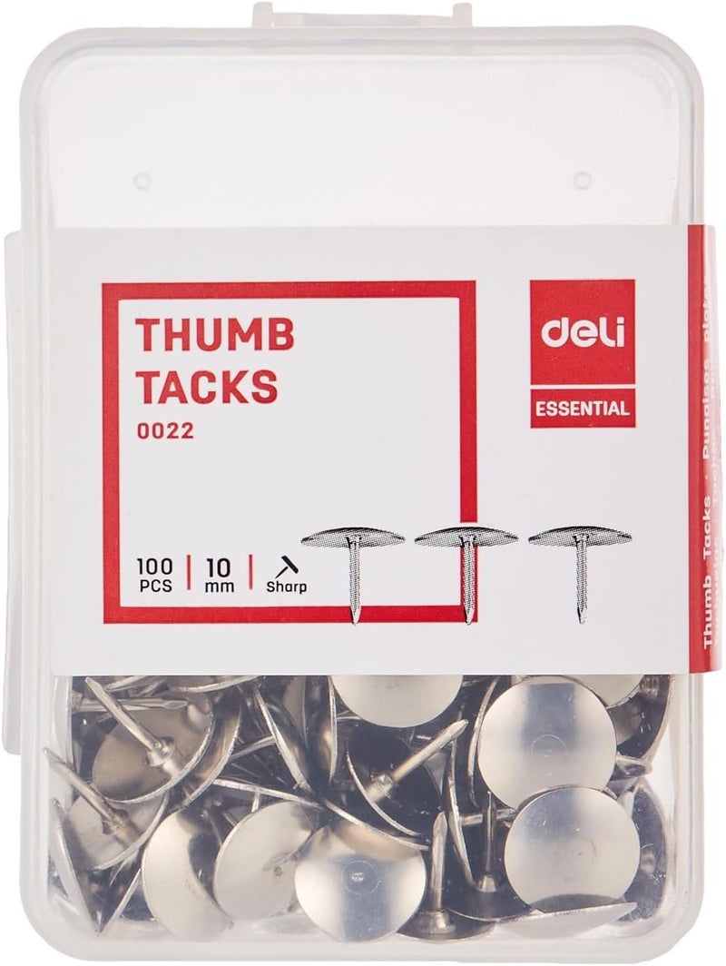 ديلي دبابيس تثبيت الإبهام، 100 قطعة، مقاس 10 مم، فضية - Image 1