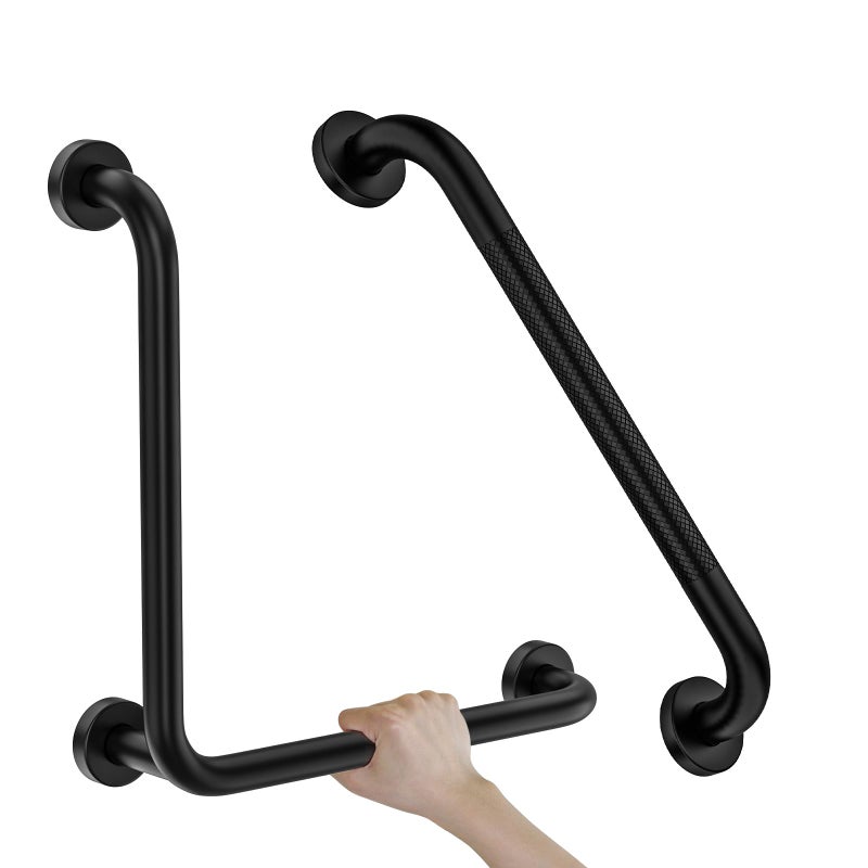 Zepolu LShaped Shower Grab Bar 16x16 Inch Zepolu Stainless Steel Matte Black Safety Grab Rail Bathroom Mobility Aid Handrail Wall Mounted Balance Support Bar Assist Handle for Senior Elderly Handicap - Image 3