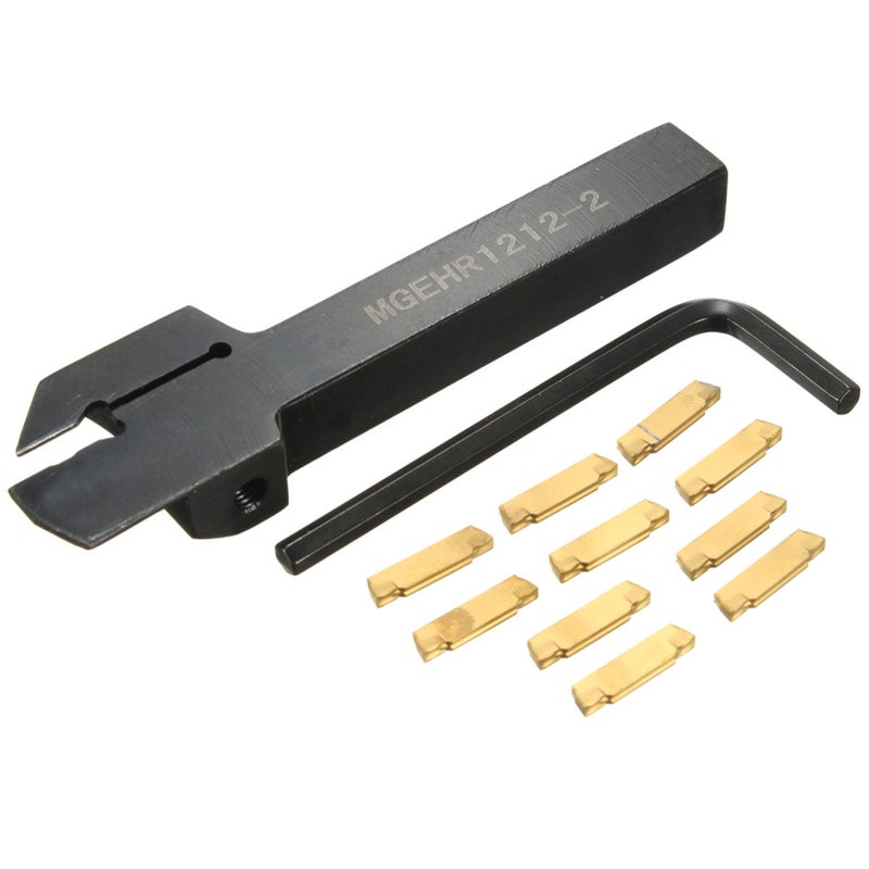 مجموعة أدوات تدوير المخرطة المعدنية MGEHR1212-2 -- قضيب أداة الخدش والشكление مقاس 12 × 100 مم مع 10 قطع من غلولات الكربيد المقطعة MGMN200 ومفتاح قزحي على شكل حرف L للتصليح الشبه النهائي والنهائي - Image 1