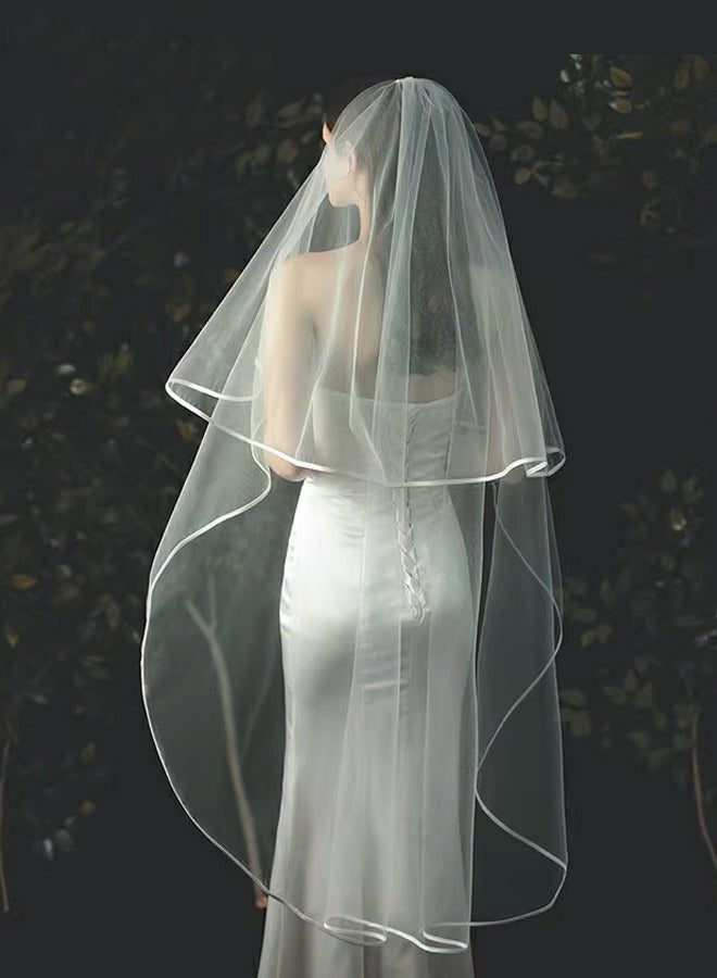 دوركو طرحة زفاف نسائية طويلة بحافة الشريط مع مشط وأنيقة - Image 3