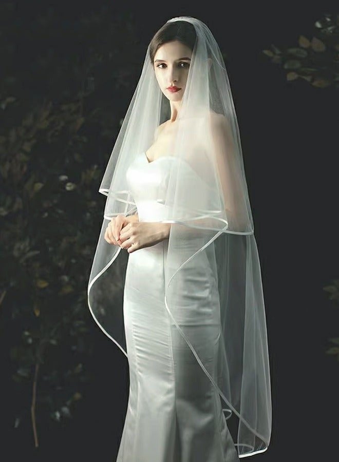 دوركو طرحة زفاف نسائية طويلة بحافة الشريط مع مشط وأنيقة - Image 4