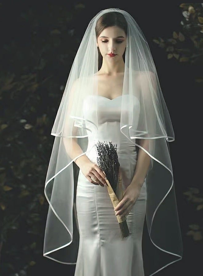 دوركو طرحة زفاف نسائية طويلة بحافة الشريط مع مشط وأنيقة - Image 5